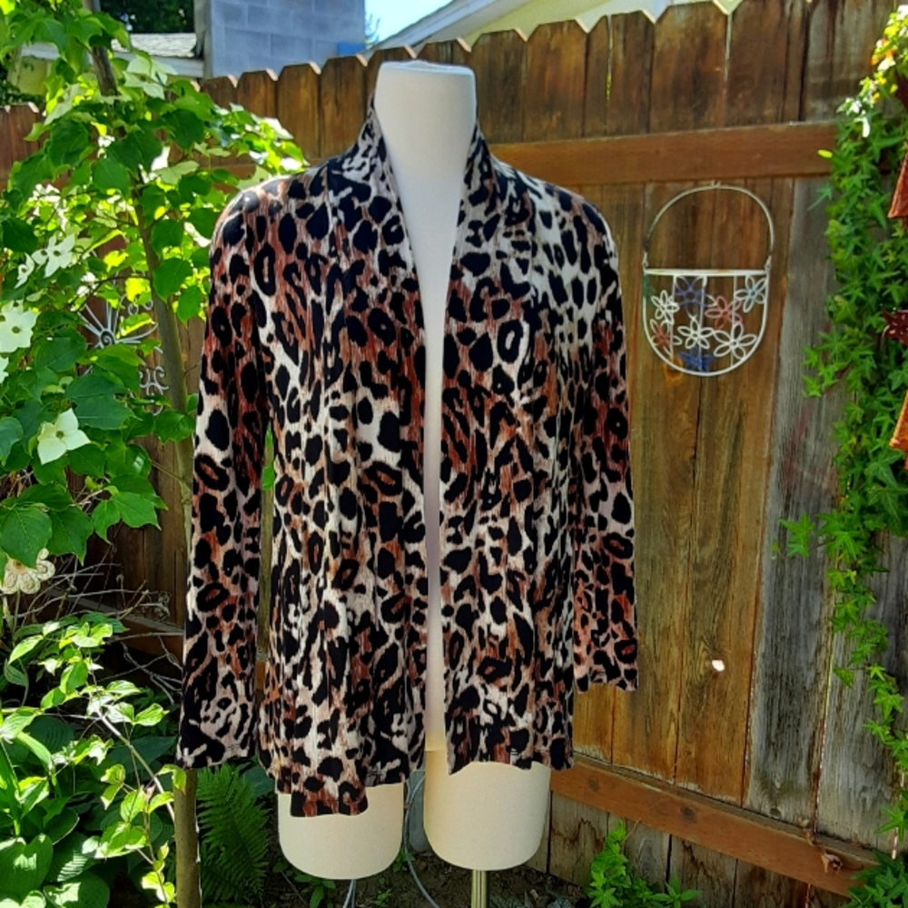 G Collection open jersey tunic leopard print long sleeve women's L NWOT